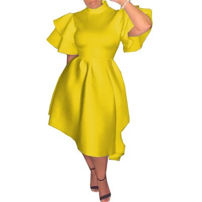 China 2022 new launch summer dress double layer ruffle anti-static oversized solid sleeve dress stylish casual dress for sale