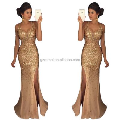 China Anti-Wrinkle Women Bling V-Neckline Mermaid Split Long Dress Party Dress Evening Dress for sale