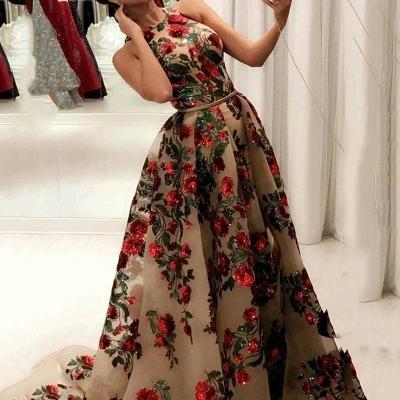 China new Anti-wrinkle elegant woman evening dress plus size slim printed evening dress long suitable for formal parties for sale