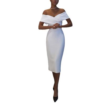 China Anti-Static 2022 new Top Selling V-neck Sexy Elegant Bodycon Off Shoulder backless slim over-the-knee with cup of cotton back Evening Dress for sale