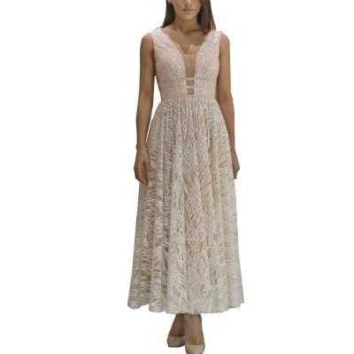 China Anti-Static 2022 Maxi Evening Dresses Women Prom Sleeveless Lace Elegant Fashion Sexy suspender embroidered V-neck Sequined A-line Dresses for sale