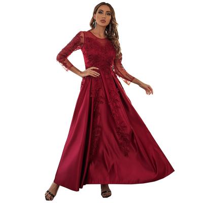 China 2022 New Arrival Burgundy Round Neck Sheathed Translucent Evening Dress Anti-static Long for sale