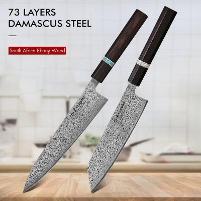 China Sustainable 73 Layers Premium Damascus Steel Chef Knife Kitchen Set With Gift Box for sale