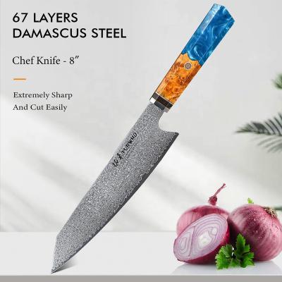 China Viable Wholesale Damascus Kitchen Chef's Knife With Resin Steel Handle for sale