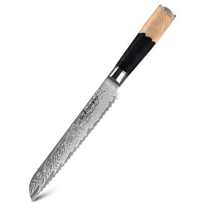 China Viable New Design Damascus Resin Handle Steel Sharp Bread Knife for sale