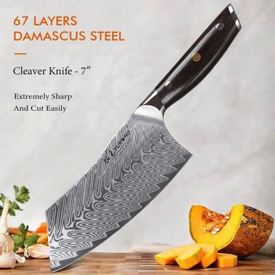 China Best Viable Damascus Kitchen Knife Steel Cleaver With Ebony Handle for sale