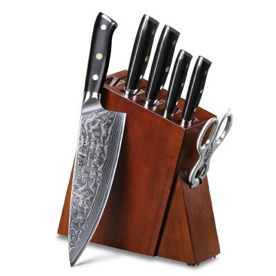 China Sustainable Damascus High Carbon Steel Kitchen Knife Set With Wooden Block for sale