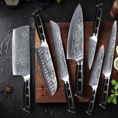 China Sustainable 7 Piece Damascus Steel Japanese Chef Knife Set For Kitchen Cooking Tools for sale