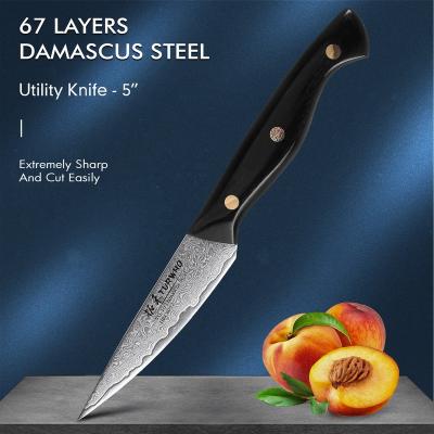 China New Viable VG10 Damascus Steel Fruit Paring Knife With Full Tang Handle for sale