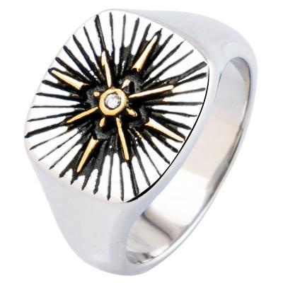 China New Vintage Design Silver Compass Stainless Steel Ring For Man Punk Ring With Diamonds for sale