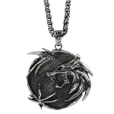 China 100% Handmade The Wizard Witcher Necklace For Men Wolf Stainless Steel Pendant for sale