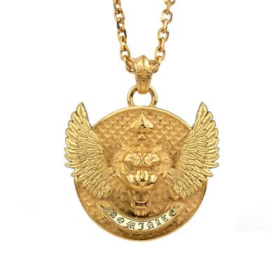 China TRENDY Men Fashion Gold Color Tiger With Wing Necklace Pendant Jewelry Custom for sale