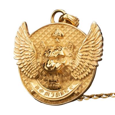 China TRENDY Ready to ship Mens Fashion Gold Color Tiger With Wing Necklace Pendant Jewelry Custom for sale