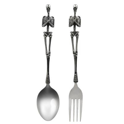 China 100% Retro Handmade Dark Punk Style Stainless Steel Skull Knife Fork Spoon Western Tableware for sale