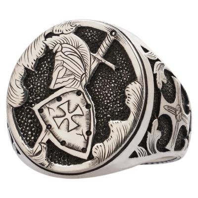 China Exquisite Fashion Jewelry of Appearance Roman Paladin Lindsay Carving Craft Sterling Silver Ring Male Ins for sale