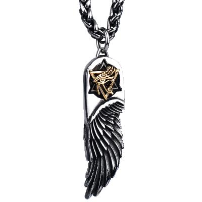 China Hiphop Fashion Vintage Copper Stainless Steel Feather Pendant Necklace For Men for sale