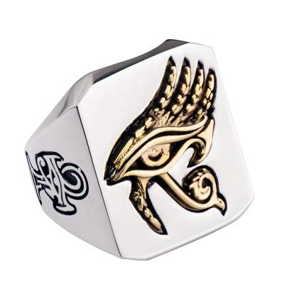 China Vintage Eye of Horus Rings for Man and Women Copper with Retro Punk Stainless Steel Index Ring Fashion Jewelry Original Design for sale