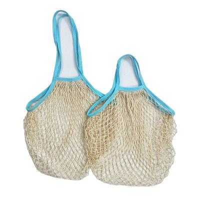 China Folding Mesh Handle Net String Organizer Handbag Cotton Shorts Shopping Bag Tote Portable Reusable Grocery Bags for Fruit Vegetable Bag for sale