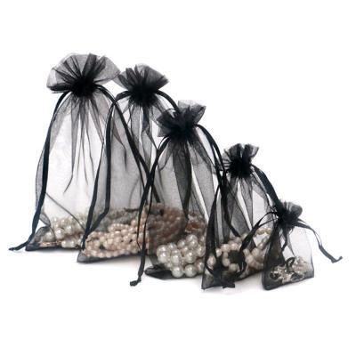 China Everyday Black Organza Gift Bags Jewelry Packaging Wedding Party Decoration Drawstring Pouches Custom for sale