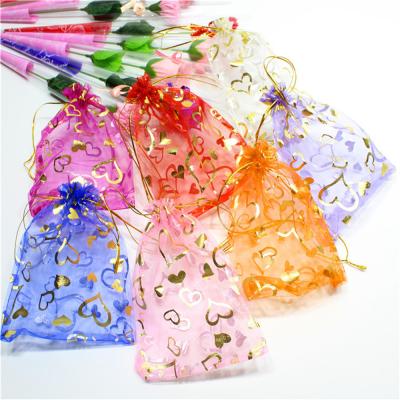 China Love Heart Organza Drawstring Bags Jewelry Packaging Wedding Party Decoration Gift Pouches Daily Hot Stamping Custom for sale