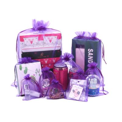 China Daily Dark Purple Custom Organza Gift Bags Jewelry Packaging Wedding Party Decoration Drawstring Gift Pouches for sale