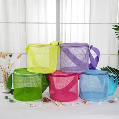 China Protable Mesh Sand Toy Storage Sundries Bag Children Baby Cylinder Cosmetic Makeup Bags Women Kids Beach Toys Towel Eco-friendly Bag Women for sale