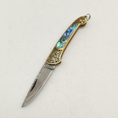 China Wholesale Open Slide 1/5 Camping Hunting Folding Knife Survival Combat Knife Natural Shell Handle Factory Made Knife for sale