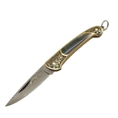 China Wholesale Open Slide 1/5 Camping Hunting Folding Knife Survival Combat Knife Natural Shell Handle Factory Made Knife for sale