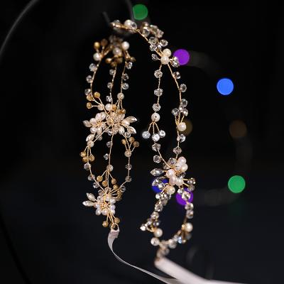 China Fashion Gold Pearl Leaf Handmade Hair Accessories Bridal Bridal Headpiece For Women Princess Wedding for sale