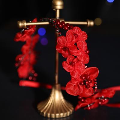 China Alloy Fashion Flower Bridal Red Hair Accessories Wedding Gold Foil Bridal Headpiece for sale