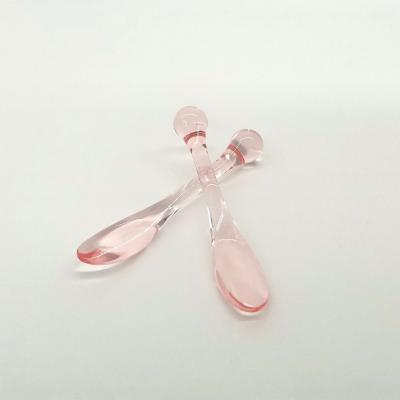 China Small And Exquisite Hot Pink Transparent Plastic Transparent Cosmetic Spatula Face Spoon for sale