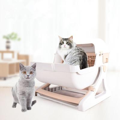 China Amazon 2021 Viable Best Selling Cat Litter Box Hidden Cat Bin Factory Semi Automatic Toilet For Cat for sale