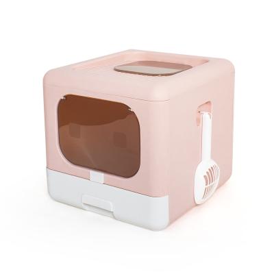 China AMAZON TOP SALE New Design Stored Pet Cleaning Large Space Foldable Cat Litter Box Cat Work Card for sale