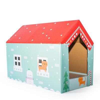 China Christmas Decorated Gato Rascador Viable Cat House Paper Scratcher for sale