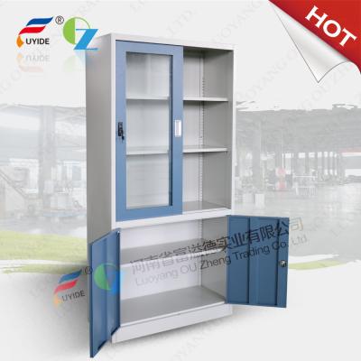 China Steel cupboard FYD-W019,glass door,two adjustable shelves,up glass door,down steel door for sale