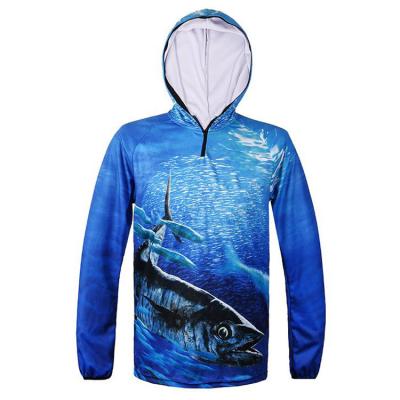 China Breathable Quick Dry Fabric Skin Friendly Fishing Tank Tops Long Sleeve Full Polyester Breathable Hooded Fishing Shirt for sale