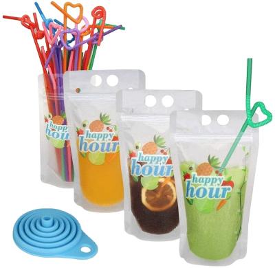 China NIKO MOQ 500 Resealable Stand Up Zipper Stand Up Bag Biodegradable Digital Printed Translucent Frosted Plastic Pouches Drink Bags With Straws for sale