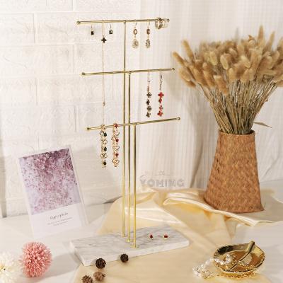 China Metal&Marble/Metal&Wooden Stand Necklace Bracelet Earring Rack Display Boutique Metal&Wood Stand With Wooden Low Marble Base for sale