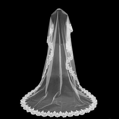 China White Lace Bridal Lace Edge Veil Wedding Accessories For Bride Wedding Veils for sale