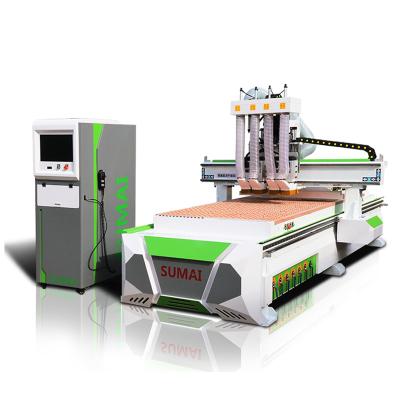 China Efficient And Low Cost Woodworking Door / Cabinets / Furniture Cutting Machines Four Process Double Driver CNC Router for sale