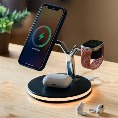 China Smart Watch Christmas Gift Adjustable Fast Radiance Radio Bedside Charging Desk Lamp Led Portable 15W Wireless Charger Stand for sale