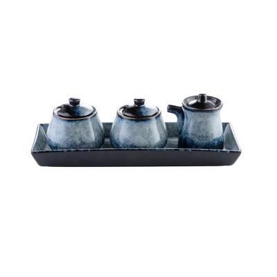 China 2021 Sustainable Use Luxury Home Kitchen Hot Selling Ceramic Spice Jar Set For Spice Rack With Ceramic Tray for sale