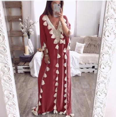 China RG-191064 Polyester Evening Abaya Muslim Dresses 2022 Dubai Women Muslim Dress Long With Tassel for sale