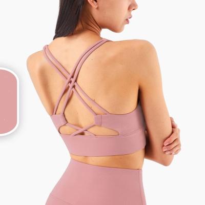 China Amazon Antibacterial Hot Girls Young Shape U Shape Collar Fitness Tops Beauty Cross Back Design Yoga Sports Bra for sale