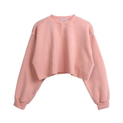 China New running reverse quilting women's anti-pilling loose fit printed long sleeve crop top women sexy crew neck sweatshirt for sale