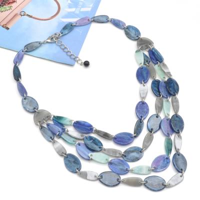 China 2021 Elegant Silver Slice Acrylic Link Chain Four Delicacy Multi Layer Necklace for sale