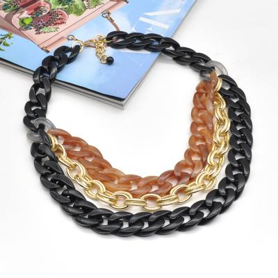 China CLASSIC chunky 3 layered cuban link chain necklace stainless steel acrylic layered necklace for sale