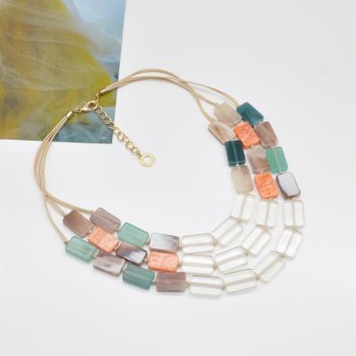 China 2021 TRENDY acrylic and resin rainbow neck jewelry for women short three layer colorful necklace for sale