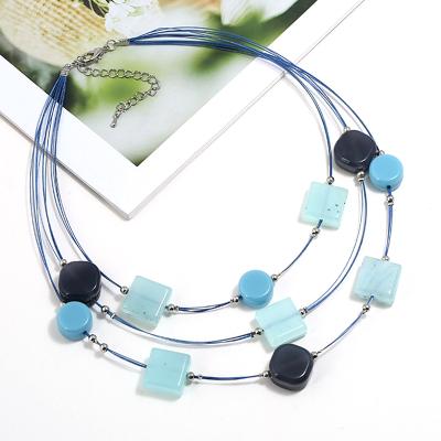 China TRENDY 3 Layers Charm Necklace With Acrylic Resin Beads For Women Multi Layered Necklace for sale