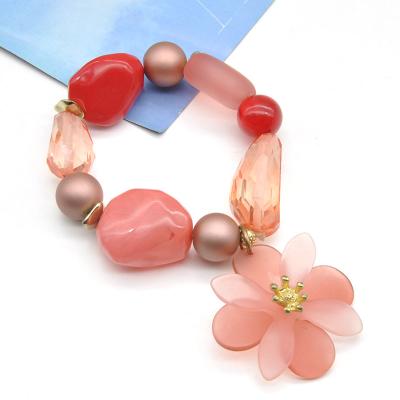 China Environmental Friendly Wholesale Multicolor Resin and Acrylic Beads and Flower Charms Jewelry Bracelet Custom Bangle for sale